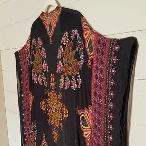 Breezy Lane OS Black with Pattern, Shawl, Cover-Up, Wrap Kimono Style, One Size